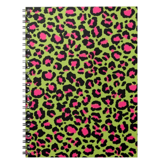 Leopard Pattern in Raspberry op Lime Green Notitieboek (Voorkant)