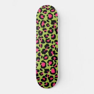 Leopard Pattern in Raspberry op Lime Green Persoonlijk Skateboard