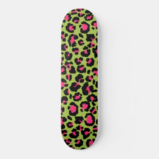 Leopard Pattern in Raspberry op Lime Green Persoonlijk Skateboard (Voorkant)