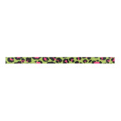 Leopard Pattern in Raspberry op Lime Green Satijnen Lint (Voorkant)