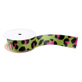 Leopard Pattern in Raspberry op Lime Green Satijnen Lint (Spoel)