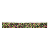 Leopard Pattern in Raspberry op Lime Green Satijnen Lint (Voorkant)