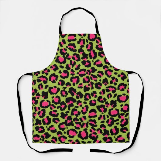 Leopard Pattern in Raspberry op Lime Green Schort (Voorkant)