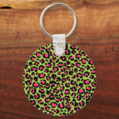 Leopard Pattern in Raspberry op Lime Green Sleutelhanger (Voorkant)
