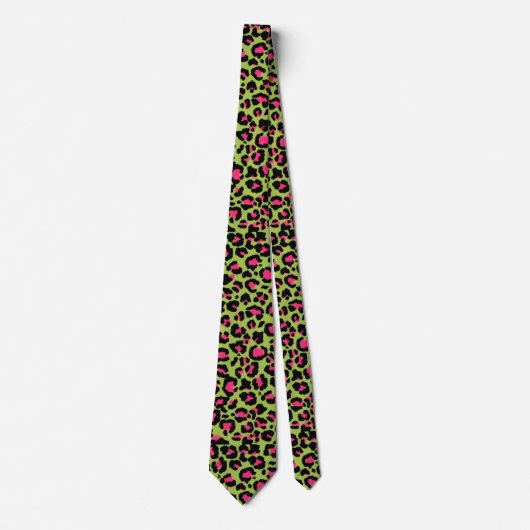 Leopard Pattern in Raspberry op Lime Green Stropdas (Voorkant)