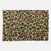 Leopard Pattern in Raspberry op Lime Green Theedoek (Horizontaal)
