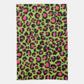 Leopard Pattern in Raspberry op Lime Green Theedoek (Verticaal)