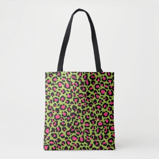 Leopard Pattern in Raspberry op Lime Green Tote Bag (Voorkant)