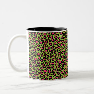 Leopard Pattern in Raspberry op Lime Green Tweekleurige Koffiemok