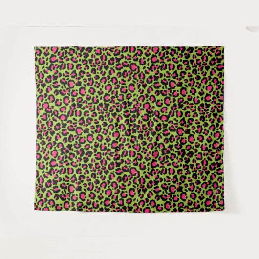 Leopard Pattern in Raspberry op Lime Green Wandkleed (Voorkant (horizontaal))