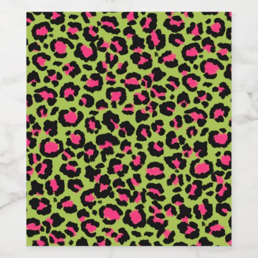 Leopard Pattern in Raspberry op Lime Green Wijn Etiket (Enkel label)