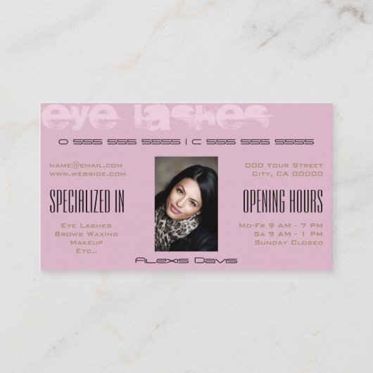 Leopard Pattern Logo Foto openingstijden wimpers Visitekaartje (Achterkant)