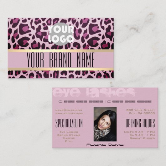 Leopard Pattern Logo Foto openingstijden wimpers Visitekaartje (Voorkant / Achterkant)