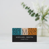 Leopard Pattern Modern Black Monogram #19 Visitekaartje (Staand voorkant)