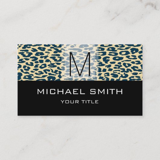 Leopard Pattern Modern Black Monogram #20 Visitekaartje (Voorkant)