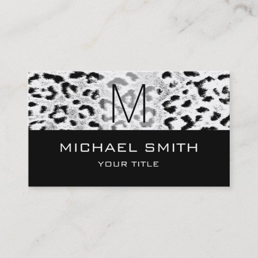 Leopard Pattern Modern Black Monogram #22 Visitekaartje (Voorkant)