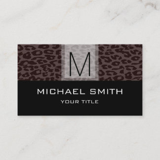 Leopard Pattern Modern Black Monogram 5 Visitekaartje