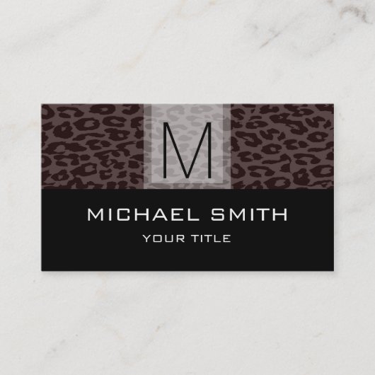 Leopard Pattern Modern Black Monogram 5 Visitekaartje (Voorkant)