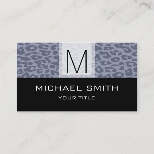 Leopard Pattern Modern Black Monogram 7 Visitekaartje (Voorkant)