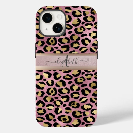Leopard Pattern Monogram Roos Gold Black Case-Mate iPhone Case (Achterkant)
