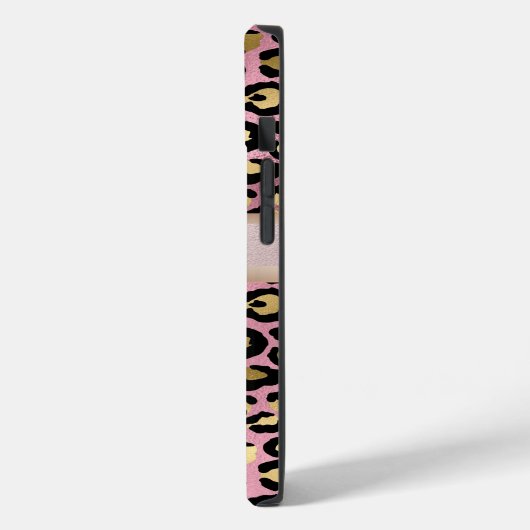 Leopard Pattern Monogram Roos Gold Black Case-Mate iPhone Case (Achterkant / Links)