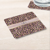 Leopard Pattern Monogram Roos Gold Black Kartonnen Onderzetters (Schuin)