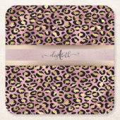 Leopard Pattern Monogram Roos Gold Black Kartonnen Onderzetters (Voorkant)