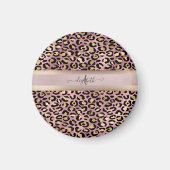 Leopard Pattern Monogram Roos Gold Black Magneet (Voorkant)