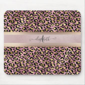 Leopard Pattern Monogram Roos Gold Black Muismat (Voorkant)