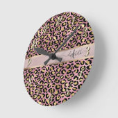 Leopard Pattern Monogram Roos Gold Black Ronde Klok (Hoek)