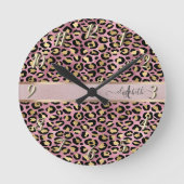 Leopard Pattern Monogram Roos Gold Black Ronde Klok (Voorkant)