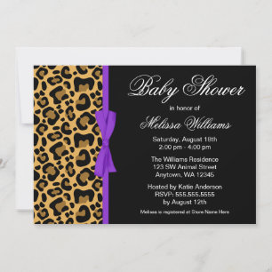 Leopard Pattern Paarse Gedrukt Lint Baby shower Kaart