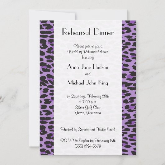 Leopard Pattern, Paarse Leopard, repetitief Dinner Kaart (Voorkant)