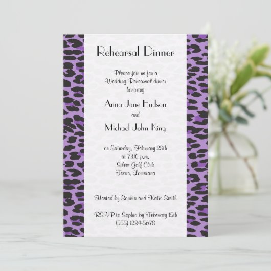 Leopard Pattern, Paarse Leopard, repetitief Dinner Kaart (Staand voorkant)