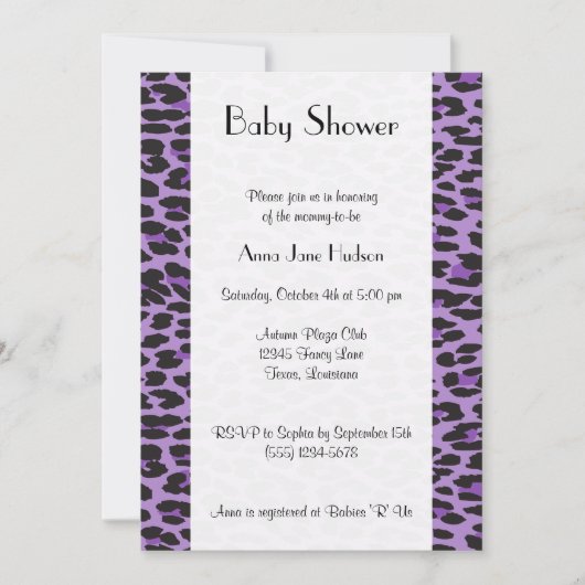 Leopard Pattern, Paarse luipaard, Baby shower Kaart (Voorkant)
