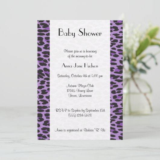 Leopard Pattern, Paarse luipaard, Baby shower Kaart (Staand voorkant)