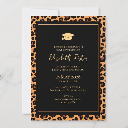 Leopard Pattern Photo Afstuderen Invitation Kaart (Achterkant)