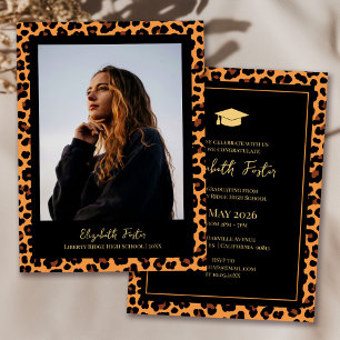 Leopard Pattern Photo Afstuderen Invitation Kaart