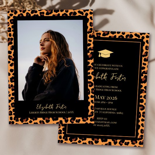 Leopard Pattern Photo Afstuderen Invitation Kaart