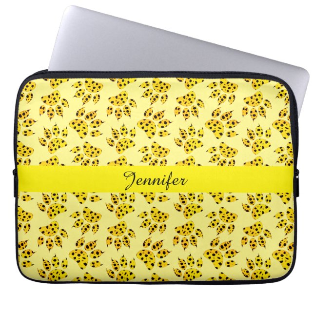 Leopard Paw Print Pattern Naam toevoegen Laptop Sleeve (Voorkant)