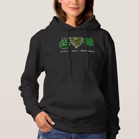 Leopard Peace Love Shamrock Irish Saint Patrick S Hoodie (Voorkant)