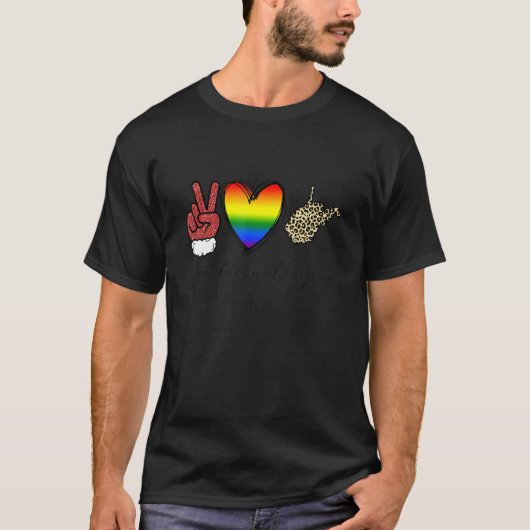 Leopard Peace Love West Virginia Heart Lgbt Pride T-shirt (Voorkant)