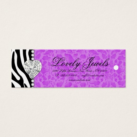 Leopard Pearl Kant Juwelen Prijs Label Paarse Mini Visitekaartjes (Voorkant)