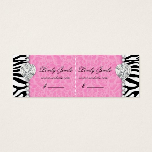Leopard Pearl Kant Juwelen Prijs Label Roze Dubbel Mini Visitekaartjes (Voorkant)