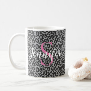 Leopard personaliseer roze monogram en naam koffiemok