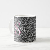 Leopard personaliseer roze monogram en naam koffiemok (Voorkant links)