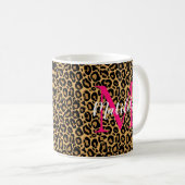 Leopard personaliseert Monogram en noem warm roze Koffiemok (Voorkant rechts)