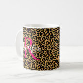 Leopard personaliseert Monogram en noem warm roze Koffiemok (Voorkant links)