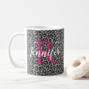 Leopard personaliseert warmroze monogram en naam koffiemok