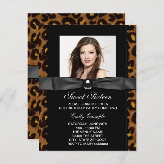 Leopard Photo Sweet 16 Verjaardagsfeest Kaart (Voorkant / Achterkant)